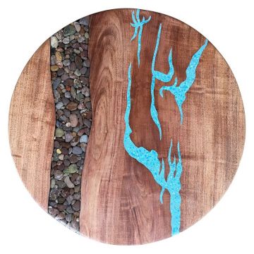 Turquoise and River Stone Mesquite Lazy Susan